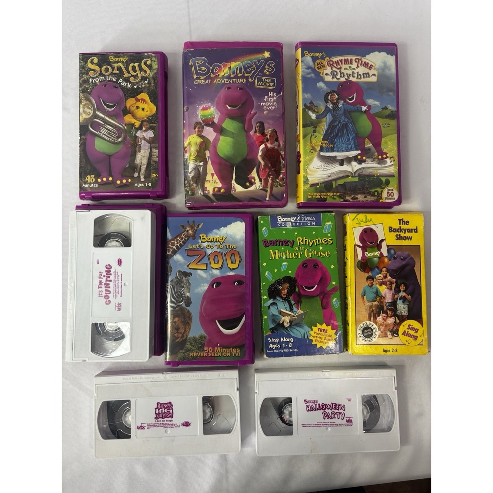 Barney Classic Collection Vhs Lot 9 White Tapes/ Purple Clam Shell No Mold